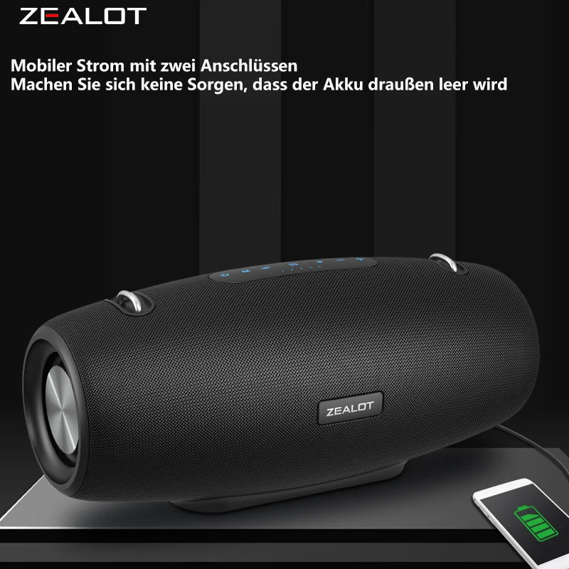 ZEALOT S67 Tragbarer Bluetooth-Lautsprecher mit Schultergurt, wasserdicht für den Außenbereich, Stereo-Klang, starker Bass, 40 Std. Wiedergabe
