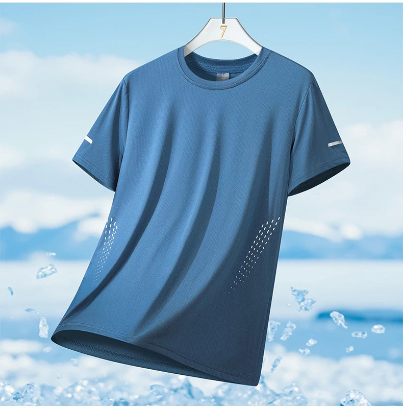 CHRLCK Herren Wander-Schnelltrocknungs-T-Shirts Atmungsaktive Lauf- und Angel-T-Shirts Weiche Elastizität Outdoor-Sport-Kurzarmshirt Sommer