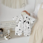 0-2Y Sommer Baby Jungen Kleidung mit Hundemuster, Einreihig, Kleinkind Strampler, Kurzarm, Süßes Baby Jungen Outfit