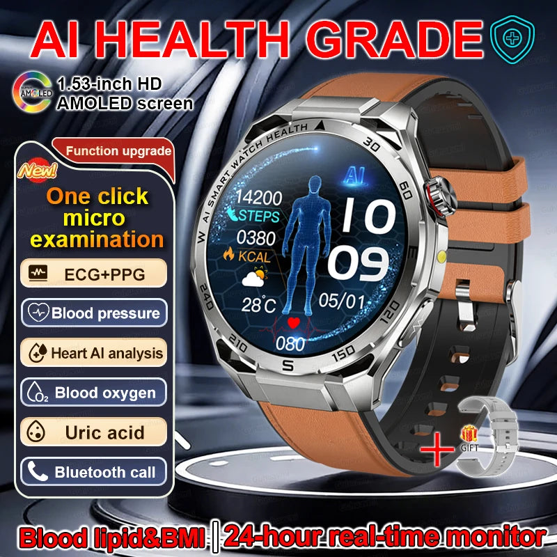 EKG High-End Gesundheits-Smartwatch Herren Blutdruck Lipide Blutsauerstoff Körperanalyse Harnsäure Gesundheitstracker Smartwatch Herren Damen