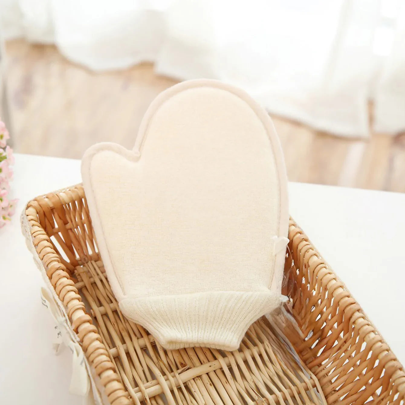 2-in-1 Körperpeeling-Duschhandschuh, 1 Stück Natürlicher Baumwoll-Leinen-Peeling-Handschuh mit Netzstruktur für das Home Spa Zweitbild