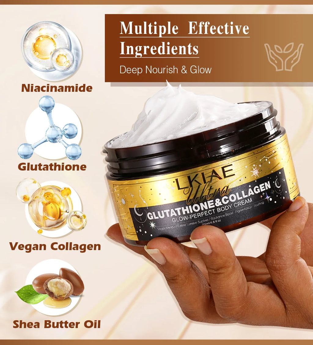 LKIAE Ultra Glutathione Kollagen Haut Leuchtende Körpercreme, 24-Stunden Intensive Feuchtigkeit, Aufhellend, Tiefenpflege & Glanz, 200ml