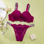 BH- und Höschen-Set Bequeme Push-up-Shapewear Verstellbar Gepolstert Gerafft Neu V-Spitze Dessous-Set Damen Sexy