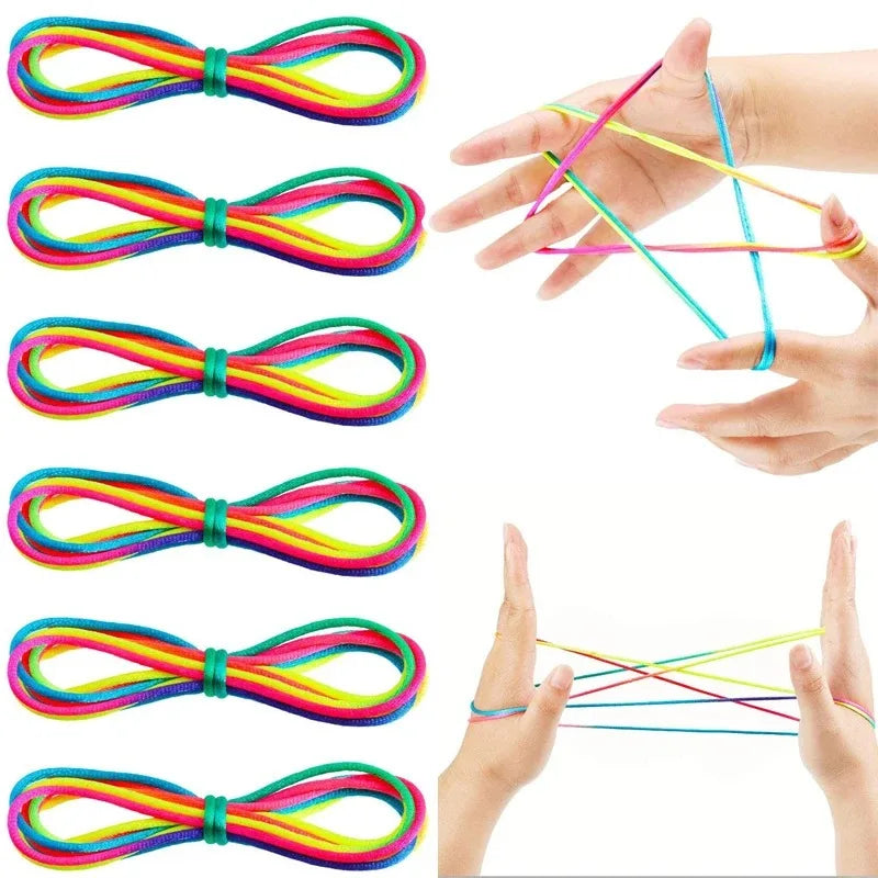 Regenbogen Cats Cradle Schnur 1.6M/63 Zoll Lange Regenbogen Bunte Fingerschnur Chinesische Fingerspiele Spielzeug für Kinder