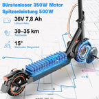 Todimart T3 ABE Elektroroller für Erwachsene, 36V 7.8AH, Spitzenleistung 500W, 25-35KM, 8,5-Zoll-Wabenreifen, Urbaner Elektroroller