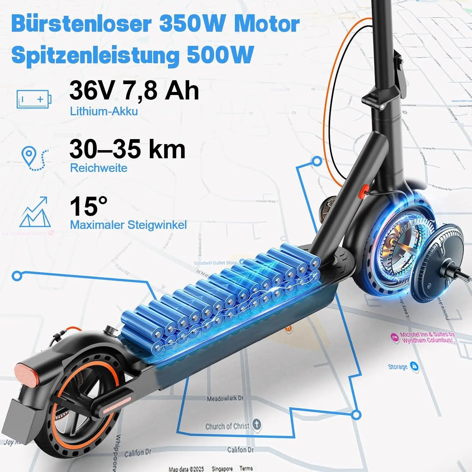 Todimart T3 ABE Elektroroller für Erwachsene, 36V 7.8AH, Spitzenleistung 500W, 25-35KM, 8,5-Zoll-Wabenreifen, Urbaner Elektroroller