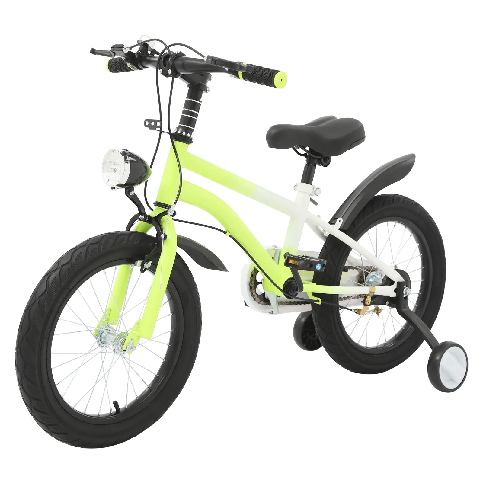 16 Zoll Kinderfahrrad Carbonstahl Mountainbike mit Stützrädern & LED-Licht für 5-8 Jahre, Höhenverstellbar, 60kg