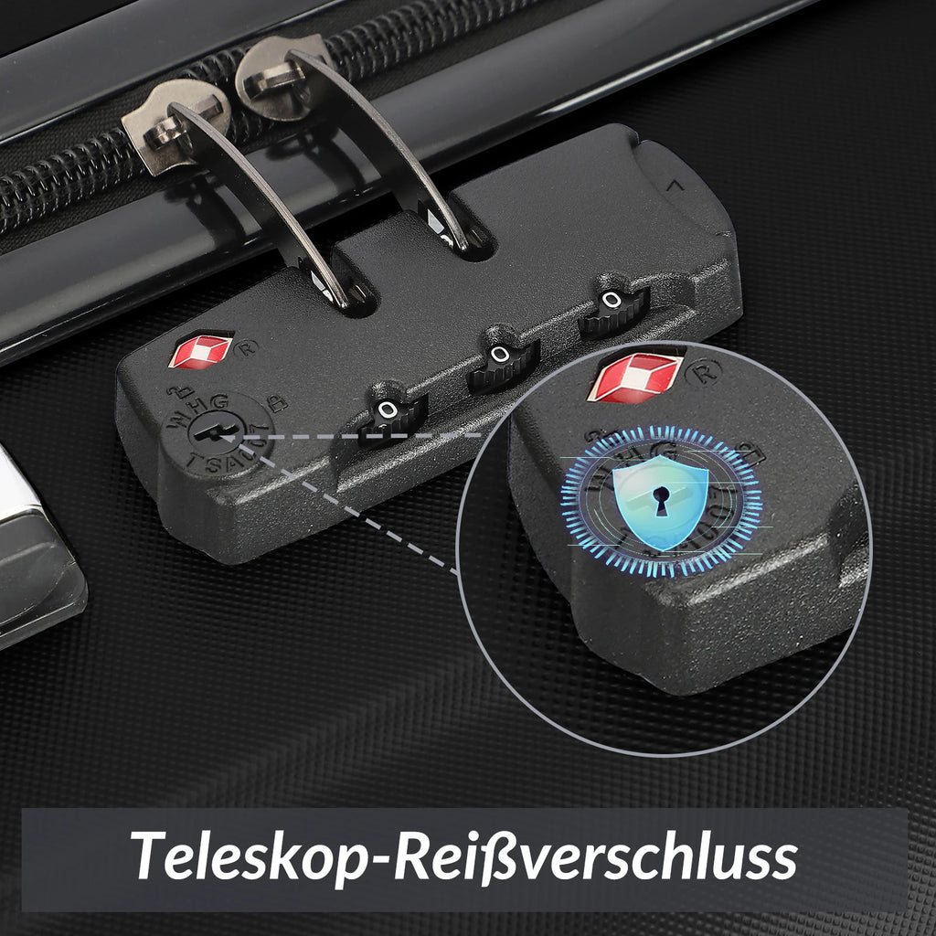 Comanlai 3-teiliges Rollkoffer-Set, schwarze Hartschalenkoffer, klassisches Streifendesign, mit 360°-Universalrollen, TSA-Schloss und Teleskopgriff, für Geschäftsreisen und Outdoor-Urlaub