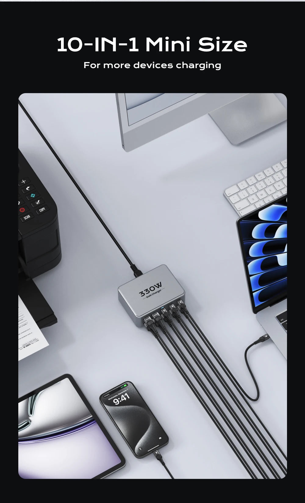 330W USB C GaN Ladegerät 100W PD3.0 PPS QC3.0 Multiport Schnellladestation für Laptop iPhone 15 16 Samsung Macbook Pro Tablet