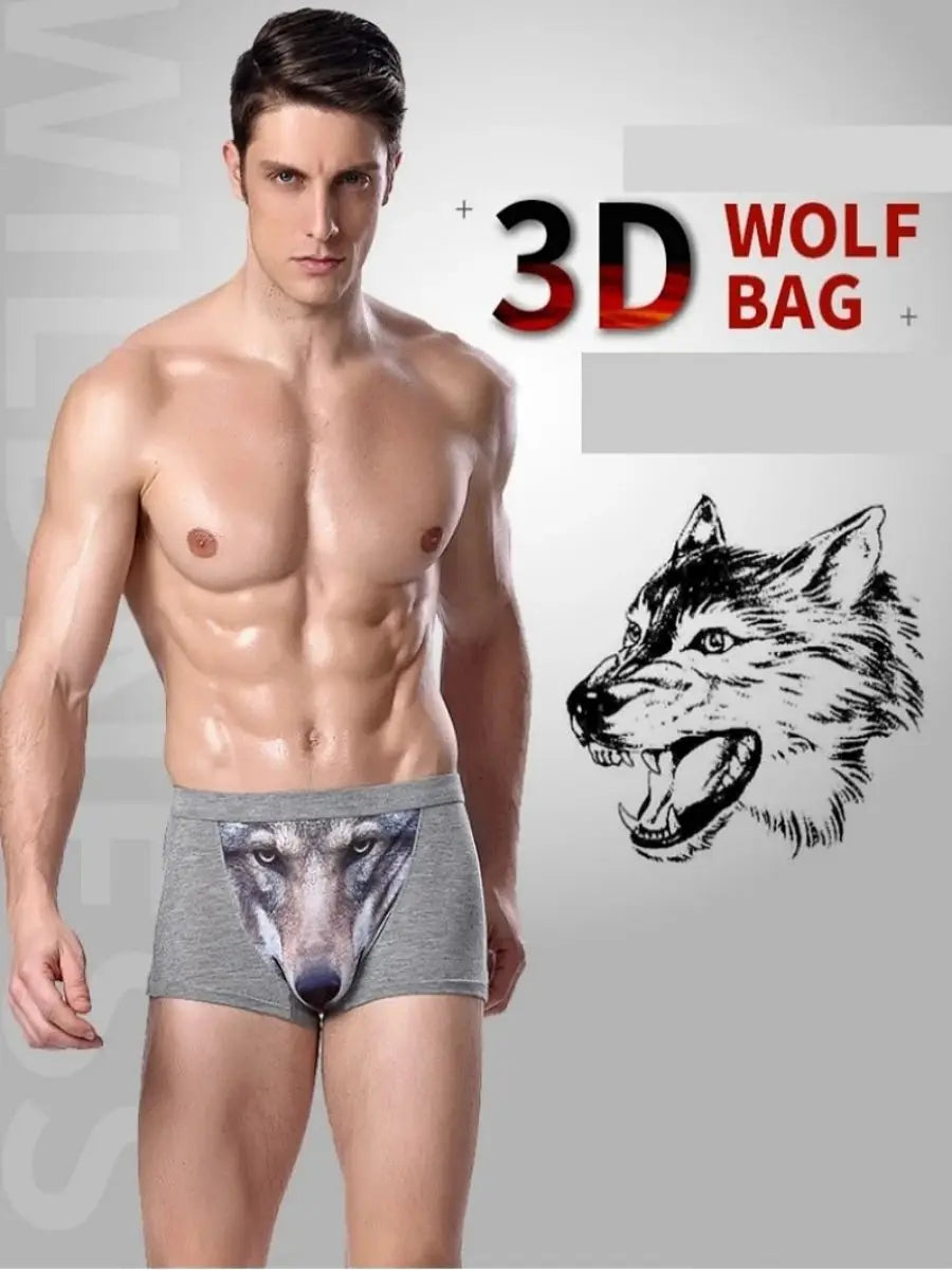 Herren Einzigartige 3D-gedruckte Wolfs-Adlerkopf-Flachwinkel-Hose mittelhohe Boxershorts Atmungsaktives gestricktes Modal-Gewebe