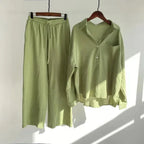 Große Größen Casual Locker Zweiteiler Weites Bein Hose Langarmshirt Hellbeige Street Style Elegant Qualität Polyester Somm...
