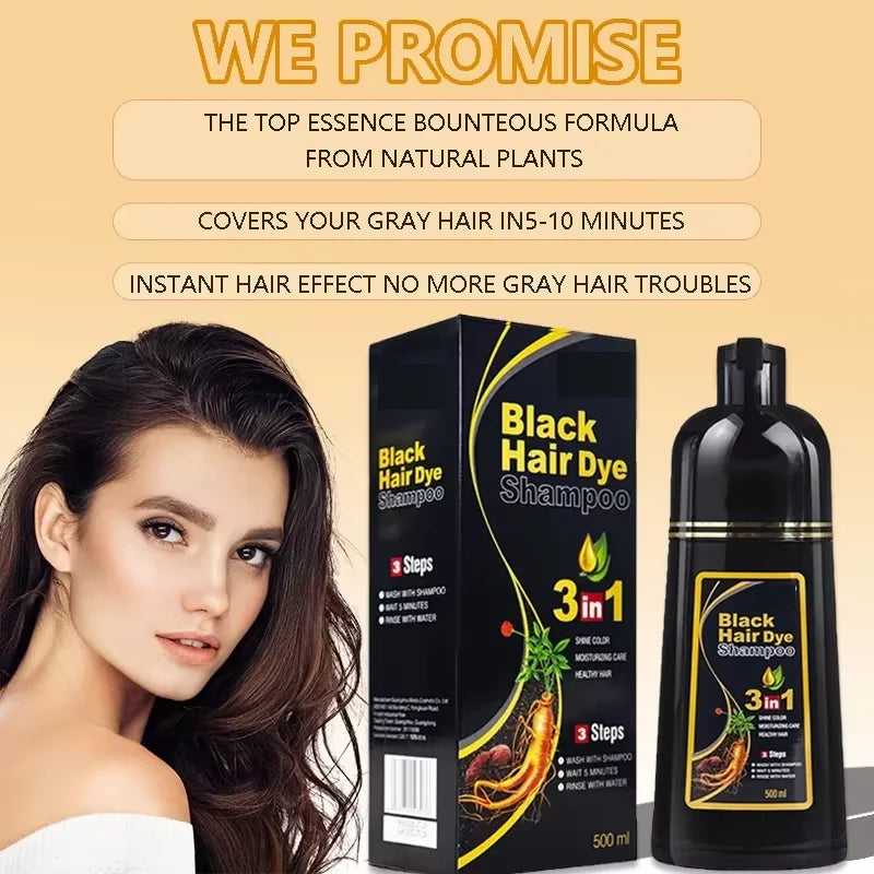 30ml/500ml 3-in-1 Schnell-Haarfärbeshampoo Naturschwarz Kräuter-Haarfarbe Feuchtigkeitsspendend Milde Haarfärbe-Pflegespülung Haarpflegeprodukte