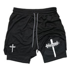 Herren-2-in-1-Lauf-Workout-Shorts mit Druck, Christian Gym Athletic Performance Shorts mit Handytasche und Handtuchschlaufe, Activewear