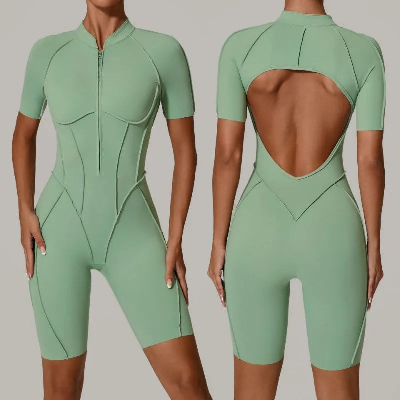 Damen-Trainingsanzug Fitness-Workout Sportkleidung Outfit Reißverschluss-Jumpsuit Yoga Fitness Overall Set Offene Rücken Bodysuits Anzug für Damen Hauptbild