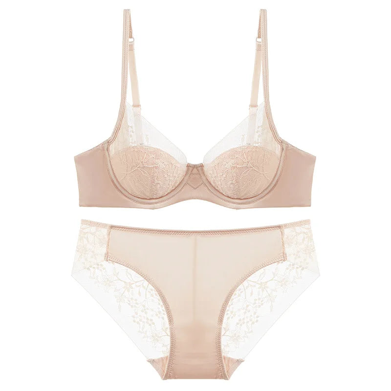 Luxuriöses Damen-Dessous-Set, sexy Spitzenstickerei, Unterwäsche, französischer dünner Cup, Push-up-BH, atmungsaktives Sommer-Mesh, Intimates BH-Sets