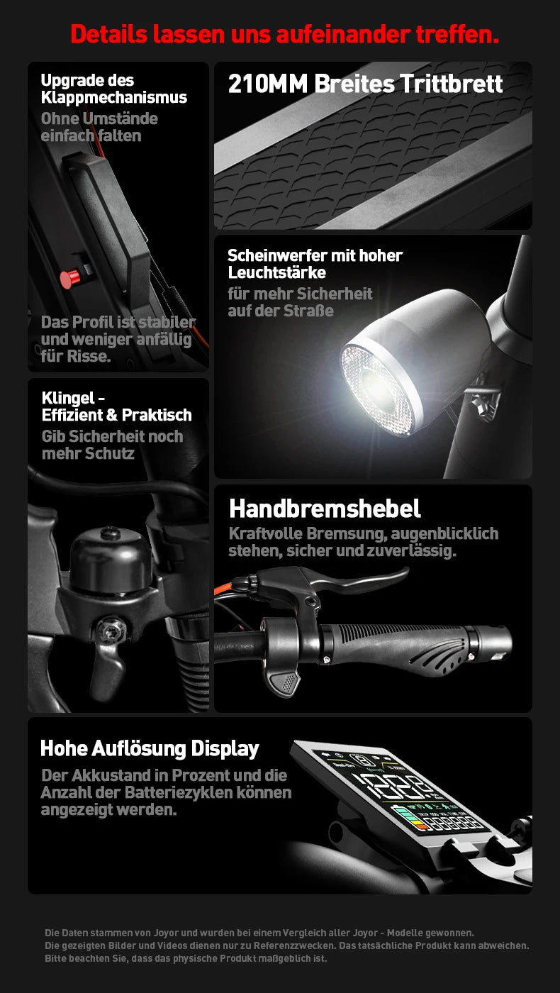 JOYOR T6E PRO ABE Erwachsenen-Elektroroller 500W Motor 48V26AH Akku E-Mountain Escooter 10" Offroad-Reifen Faltbarer E-Scooter