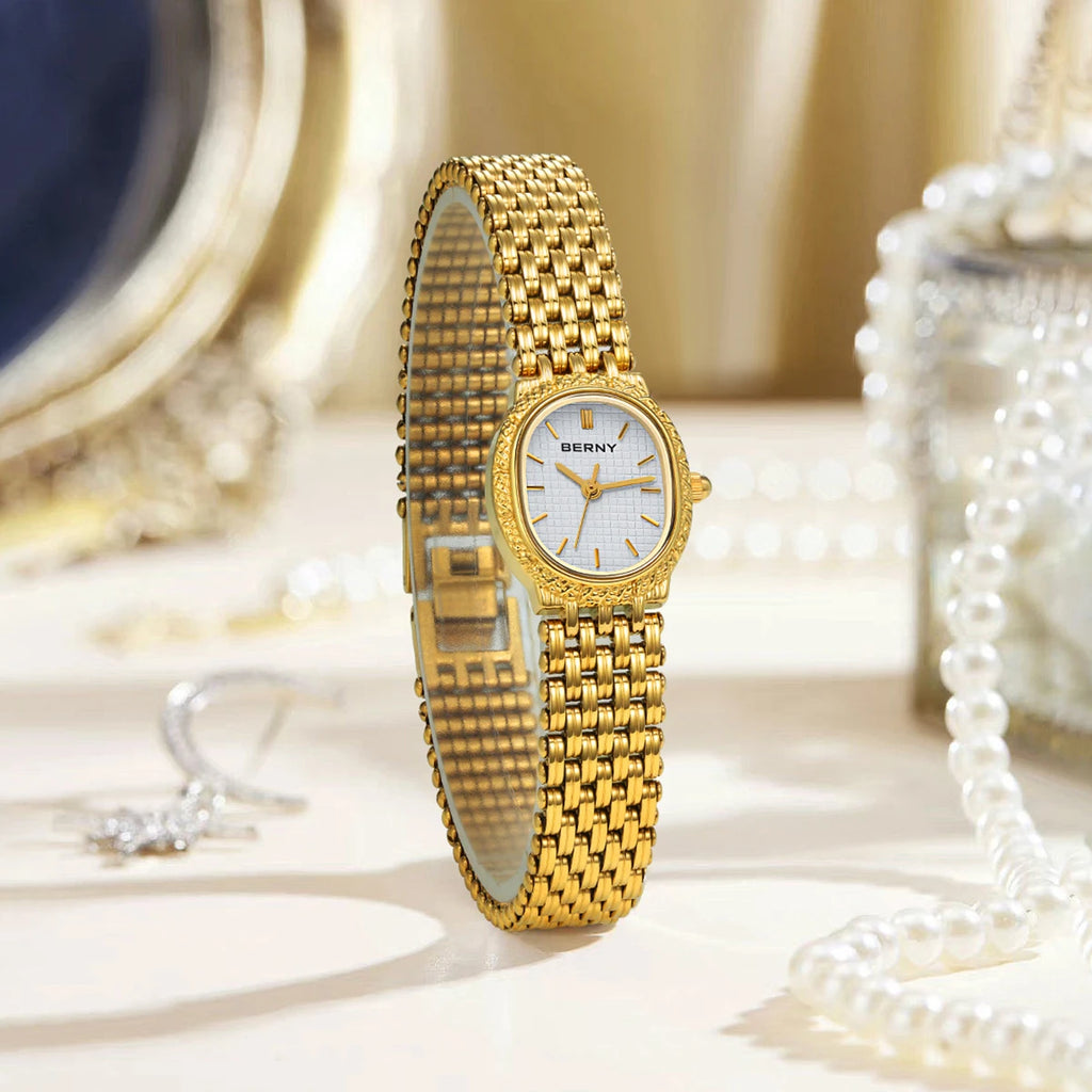 BERNY Gold Women's Watch Luxury Small Dial Ladies Gold Watch Jewelry Bracelet Quartz Lady Watch Stylish Fashion Women Watches