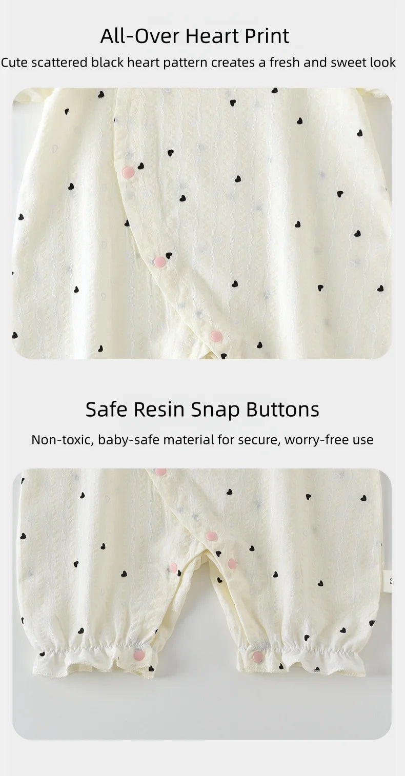 Baby Mädchen Sommer Süßer Herz-Print Strampler Rüschenkragen Baby Bodys Baumwolle 0-24M Neugeborenen Komfort Overall Outfit