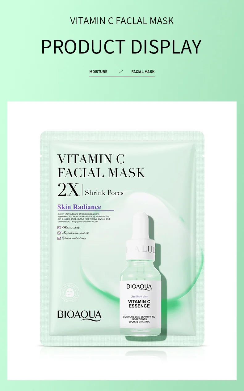 20 Stück BIOAQUA Centella Collagen Gesichtsmaske VC Feuchtigkeitsspendende Erfrischende Tuchmasken Hyaluronsäure Gesichtsmaske Hautpflegeprodukte