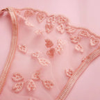 Spitzen-Dessous-Set 3-teilig Transparenter BH Strumpfhalter Halbcup Push-up Unterwäsche für Damen