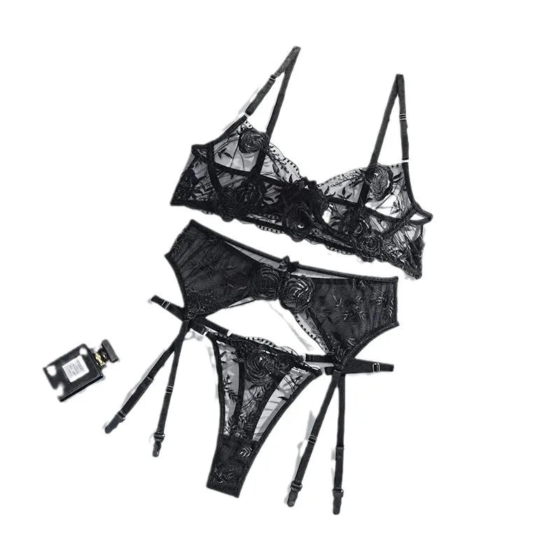 Neue Damen Dessous Set Spitze Stickerei Push Up BH Höschen Sets Tiefer V Ausschnitt Sexy Unterwäsche BHs Büstenhalter Dessous