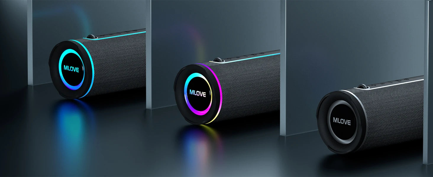 MLOVE E80 Tragbarer Bluetooth-Lautsprecher – Leistungsstarker Dual-Sound, farbenfrohe RGB-Beleuchtung, vollständig wasserdicht (IPX7), TWS-fähig