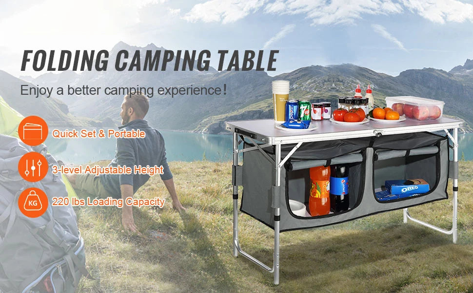 SucceBuy Camping-Küchentisch Schneller Aufbau Klappbarer Campingtisch MDF-Campingtisch für Outdoor-Picknicks BBQ Camping RV Reisen