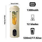 Neuer tragbarer Entsafter 530 ml, kabelloses USB-Laden, zerkleinertes Eis, elektrischer Entsafter, 12 Klingen, 4 Gänge, 7,4 V Mini-Frischsaftmixer