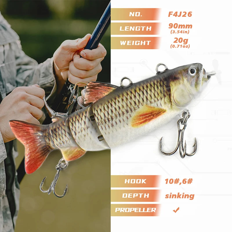 Automatischer Swimbait, elektrischer, robotergesteuerter Angelköder, 4-Segment, automatisch, mehrteiliger Köder, USB-wiederaufladbar, Wobbler, Pesca-Zubehör