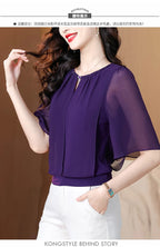 Sommerkleidung Halbarm-Chiffonbluse 2025 Neue Mode Loose Damen Tops Einfarbige Freizeit-Pullover-Shirts