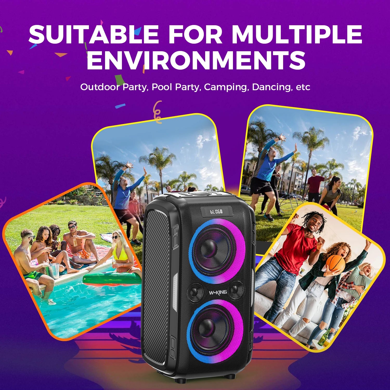 W-KING 250W PEAK Großer Bluetooth Lautsprecher Lauteste/Massive 120dB/12 Custom Bass, V5.3 Big Party Boombox Tragbarer Kabelloser Lautsprecher