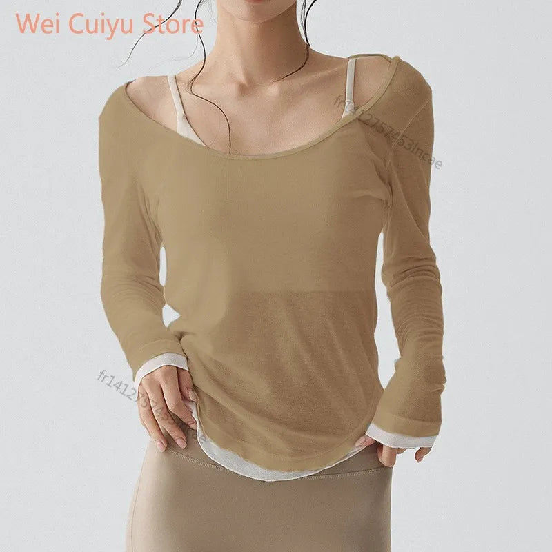 Schnelltrocknendes Langarm-Yoga-Shirt Damen Fitness Sport Top Laufshirt Gym Workout T-Shirt Weibliche Sportbekleidung