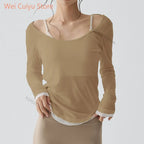 Schnelltrocknendes Langarm-Yoga-Shirt Damen Fitness Sport Top Laufshirt Gym Workout T-Shirt Weibliche Sportbekleidung