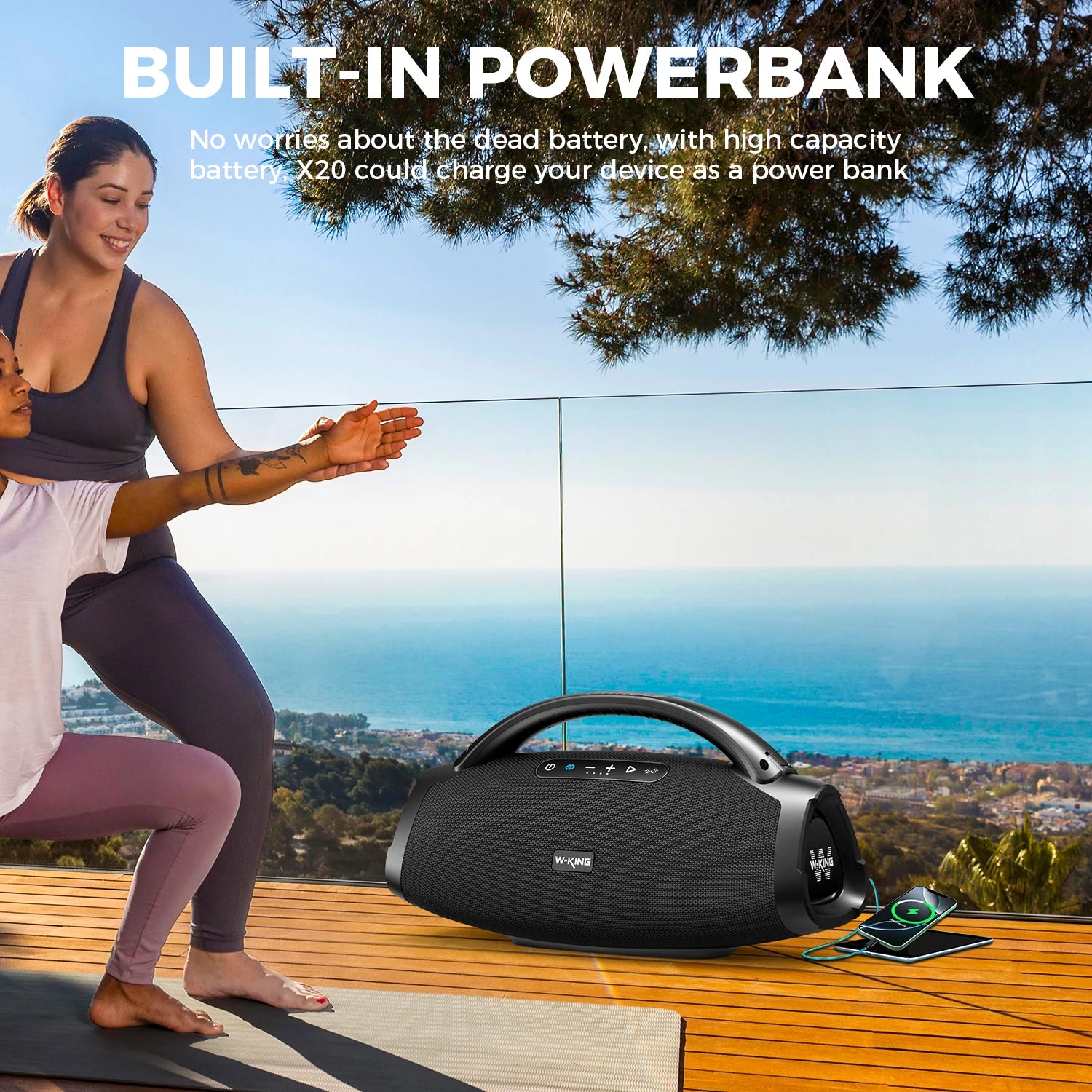 W-KING 200W RMS Portable Bluetooth Lautsprecher, Massive Bass Party Boombox IPX7 Wasserdichter Lautsprecher Groß, Lauter Outdoor Lautsprecher