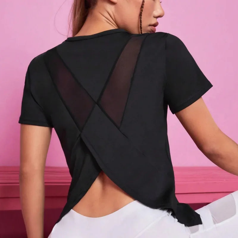 Damen Nahtloses Yoga T-Shirt Weibliches Fitness Crop Top Workout Gym Training Shirts Sportliche Kurzarm Yoga T-Shirts Sportbekleidung Hauptbild