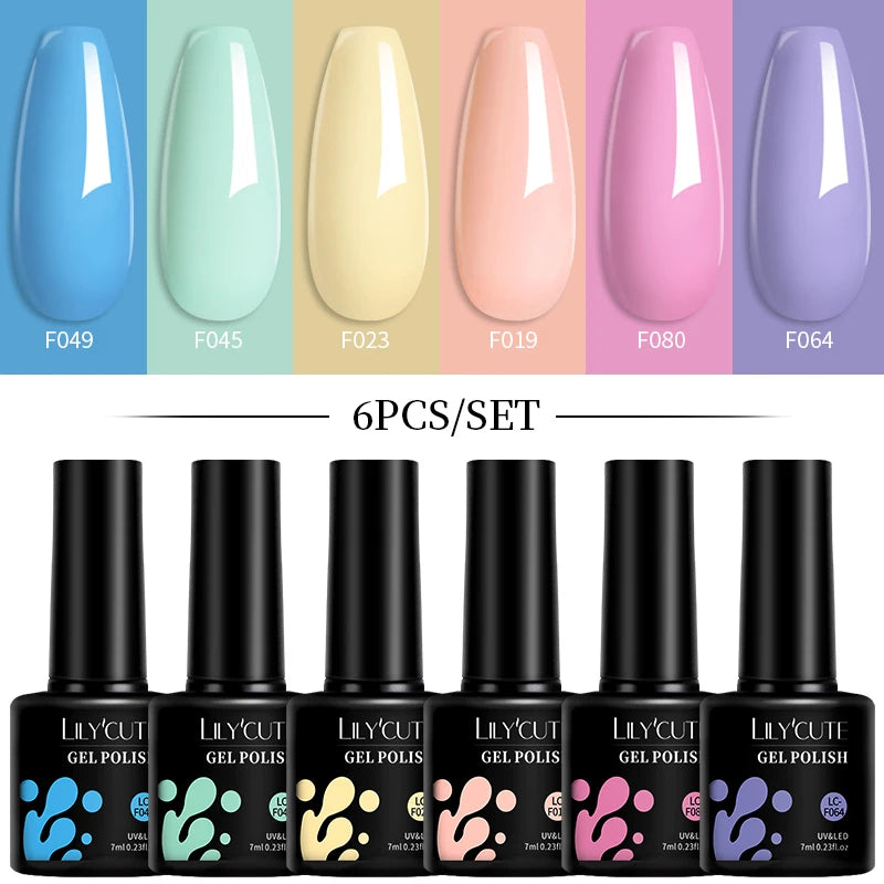 LILYCUTE 7ML 6PCS Neon Gel Nagellack Set fluoreszierend Farbwechsel Semi Permanent Soak Off Maniküre-Kit Nail Art Gel