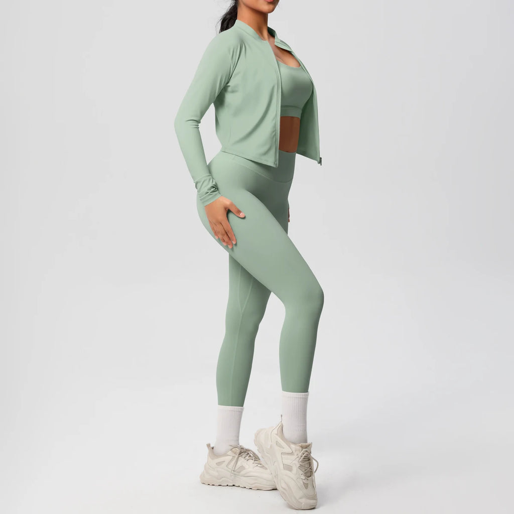 3-teiliges Sportbekleidung Yoga-Set Gym Sport-BH Reißverschlussjacke Leggings Kleidung Sportbekleidung Yoga-Anzüge für Damen Fitness-Set Trainingsanzug