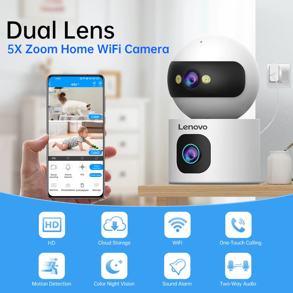 Lenovo Dual-Lens HD IP Überwachungskamera 8MP WLAN-Kamera für den Innenbereich Automatische Verfolgung Farb-Nachtsicht-CCTV Audio-Video-Überwachungskamera