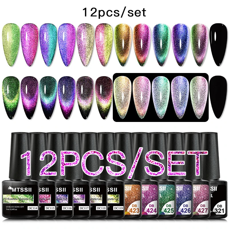 10/12PCS/SET Katze Magnetisches Gel Nagellack Set 9D Reflektierendes Glitzer Gel Halbpermanentes UV Gel Soak Off Funkelndes Nagelkunst Kits Hauptbild