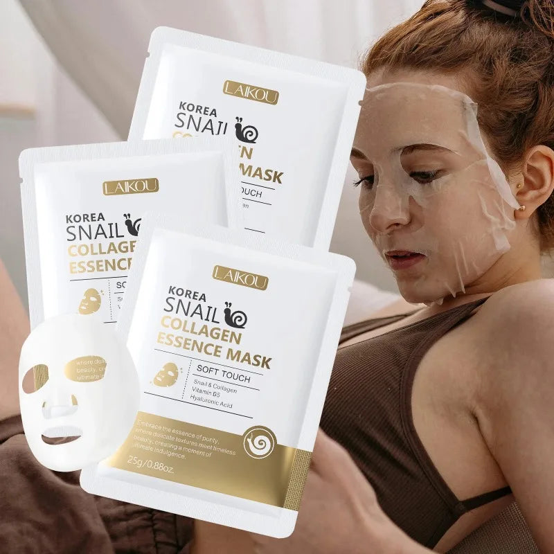 LAIKOU Korea Schnecken-Kollagen-Essenz-Maske, feuchtigkeitsspendende Tuchmaske, Anti-Falten-Gesichtsmaske, straffende Hautpflege, 25g*20 Stück