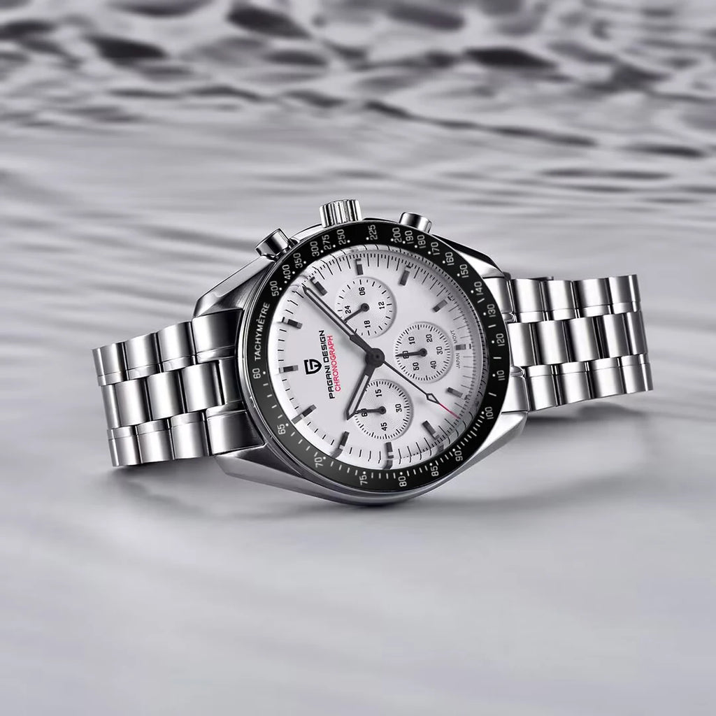 Neue PAGANI DESIGN Moon Men Uhr Retro-Luxus-Quarzuhren für Herren Edelstahl Sport wasserdicht Chronograph Herren+Mit BOX