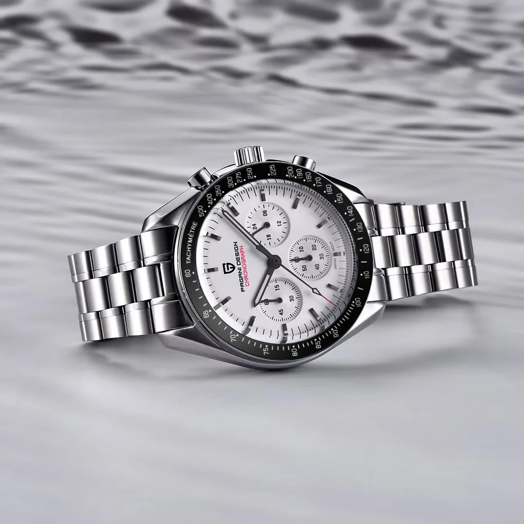 Neue PAGANI DESIGN Moon Men Uhr Retro-Luxus-Quarzuhren für Herren Edelstahl Sport wasserdicht Chronograph Herren+Mit BOX