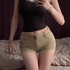 Sexy Hüfthohe Khaki Damen Jeansshorts 2025 Sommer Mode High Street Schlankmachende Skinny Hotpants Vintage Y2K Hot Girls Shorts