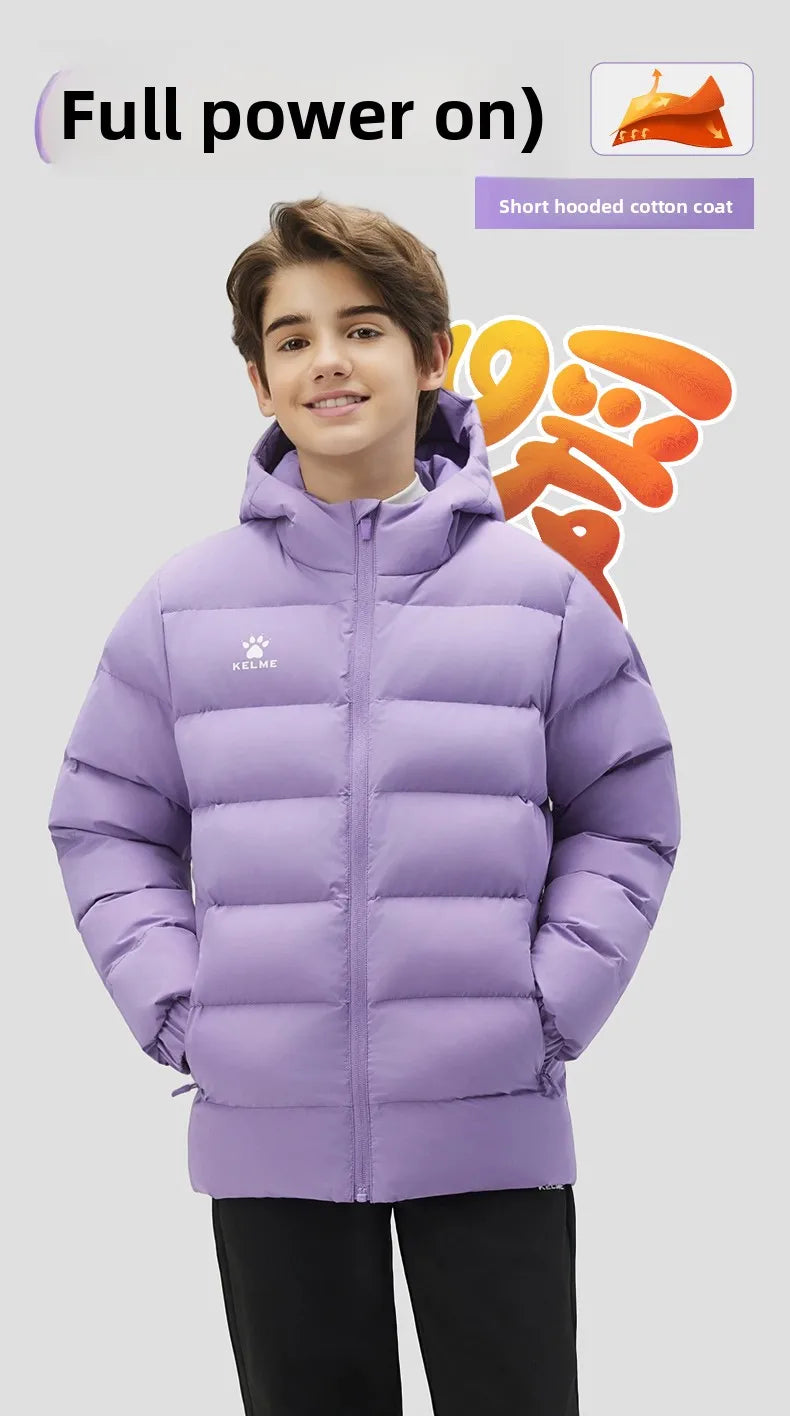 Kelme Children's Warm Cotton Jacket Winter Football Training Cotton Jacket Student Sports Down Jacket Coat