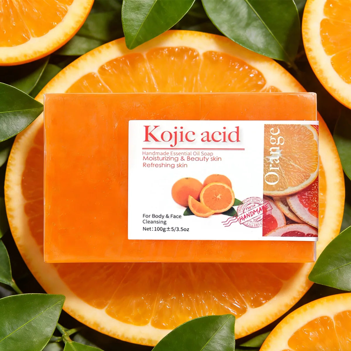 2 Stück/100 g Kojisäure Süßorange Handgemachte Ätherisches Öl Seife Reinigt sanft Gesicht und Körper Handgemachte Seife