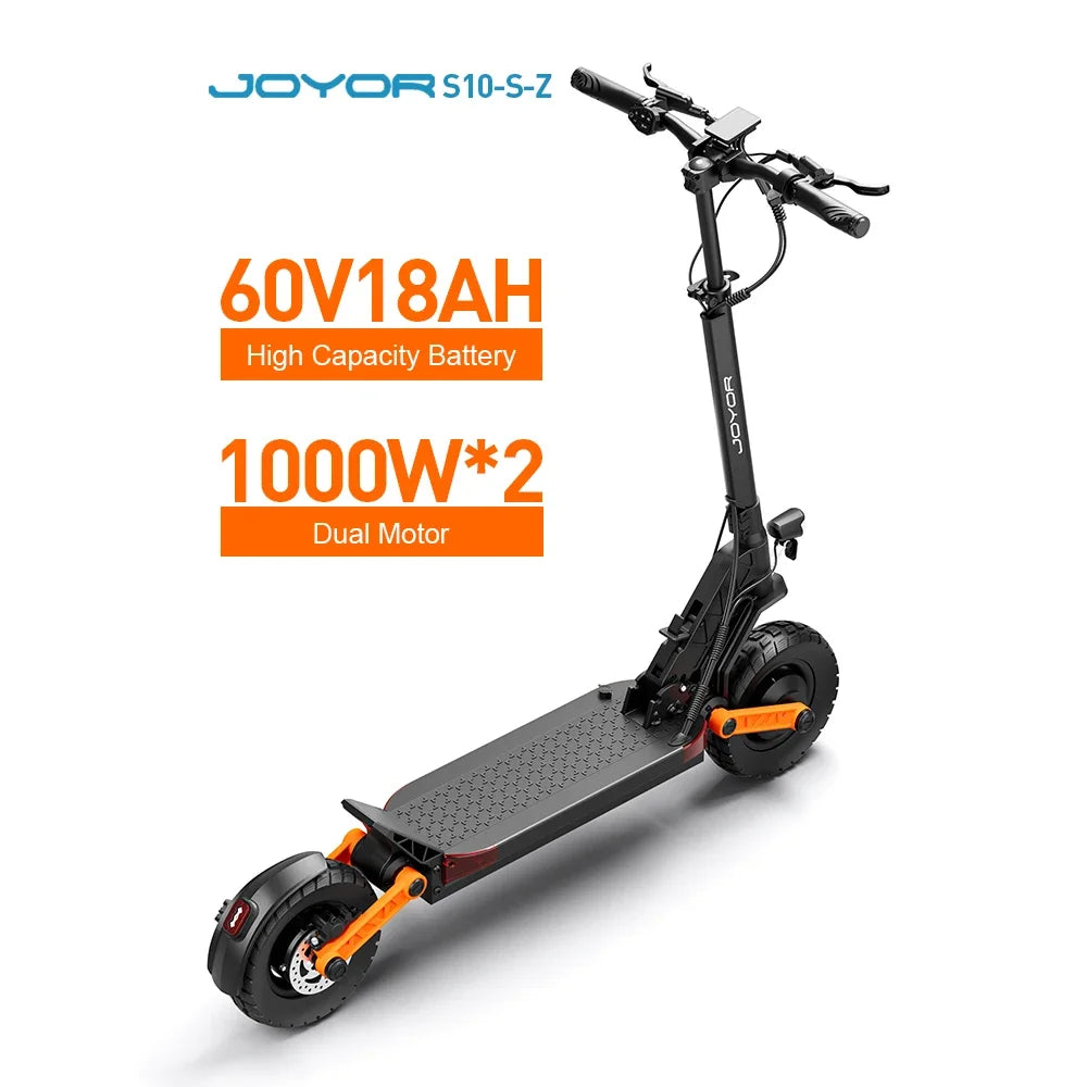 JOYOR S10-S-Z E-Scooter 60V 18Ah Doppelmotor 2000W 10 Zoll Reifen Erwachsenen E-Scooter Schwarz Höchstgeschwindigkeit 65km/h Reichweite 70-85km
