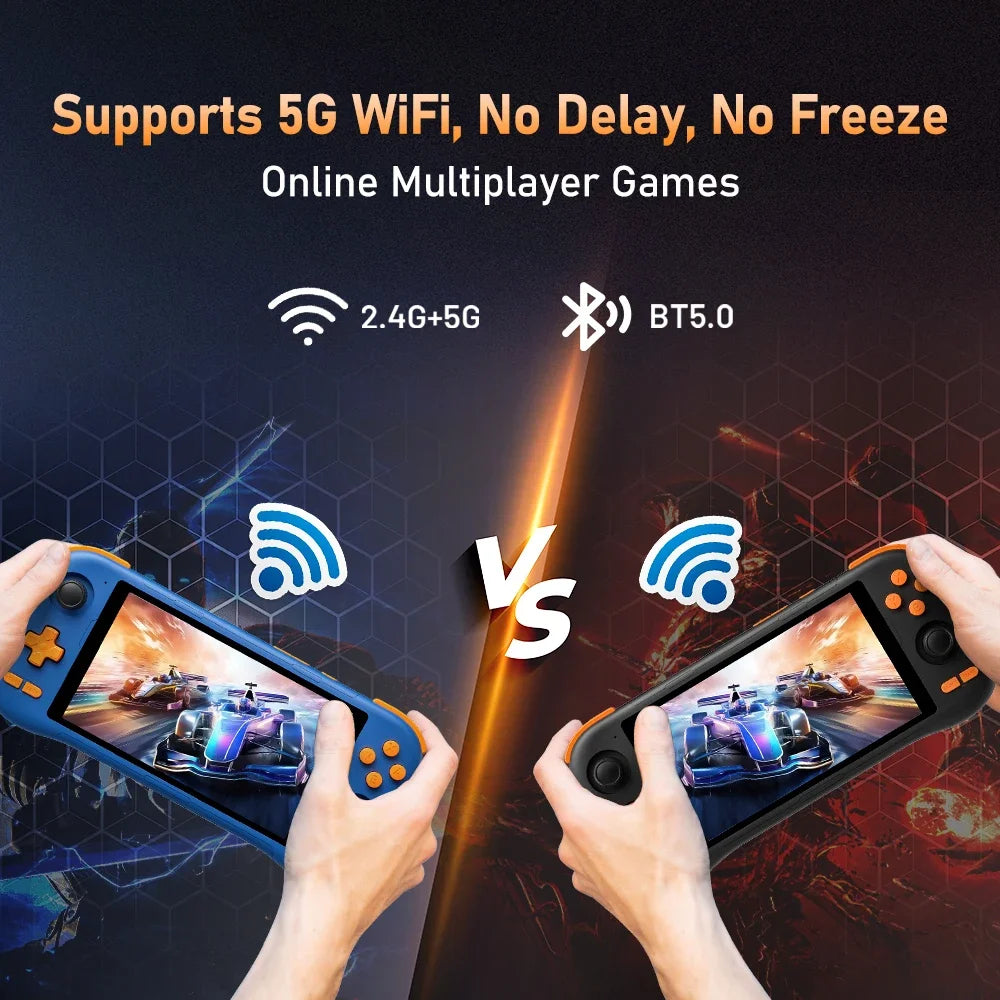 K56 Android 14 tragbare Gaming-Konsole mit 5,5-Zoll-Touchscreen und über 50 Retro-Videospiel-Emulatoren für DC/MAME/SS