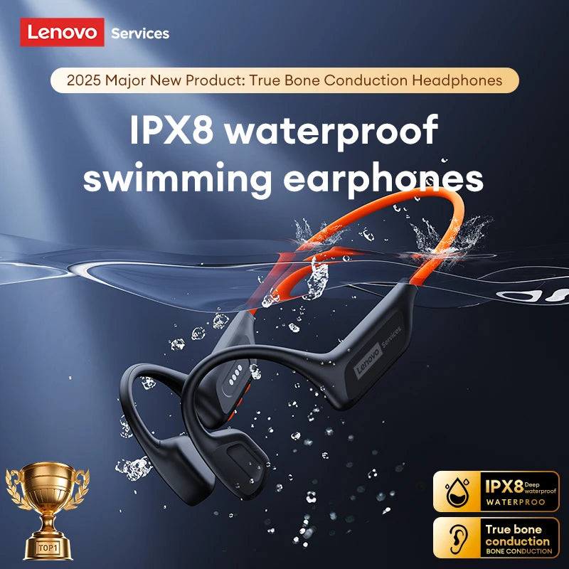 Lenovo S106 True Bone Conduction Headset Bluetooth 6.0 IPX8 Wasserdichte Kopfhörer 32GB MP3 HIFI Ohrhörer mit Mikrofon zum Schwimmen