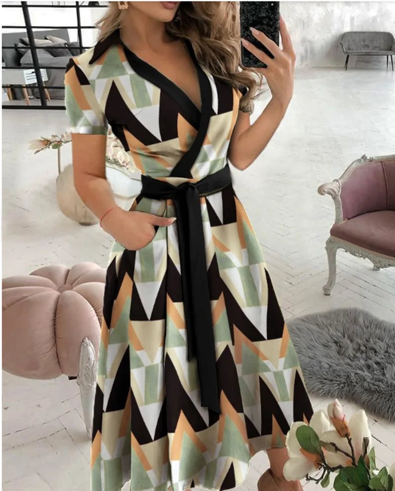 Regenbogen gestreiftes Sommerkleid 2023 Damen Knopfleiste Kurzarm Lässiges Vintage Hemd Langes Kleid Damen Elegante Maxikleider Hauptbild