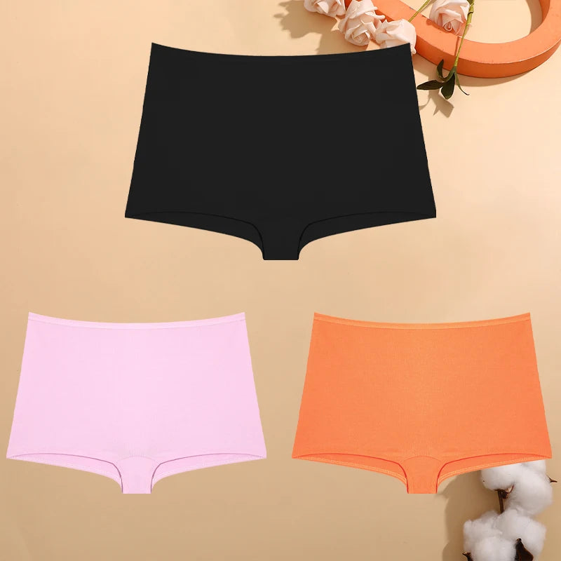 FINETOO 3er-Pack Damen Baumwoll-Boyshorts Atmungsaktive Low-Waist Unifarben Unterwäsche Damen Legere Sport Boxershorts Unterhosen